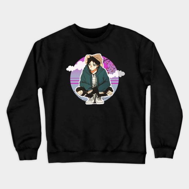 sad anime boy Crewneck Sweatshirt by DopamIneArt